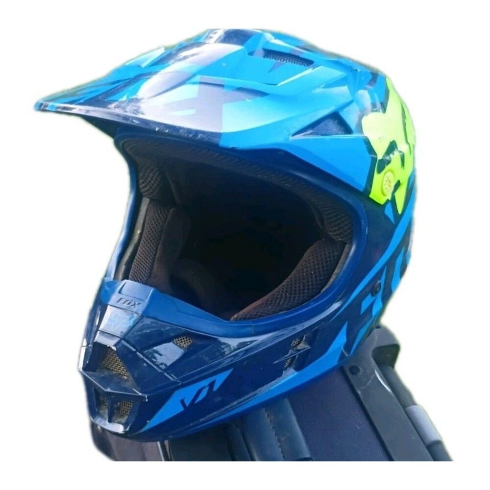 Fox V1 Race Helmet S/Small Blue Yellow MX ATV Off Road Dirt Bike Extreme Sports